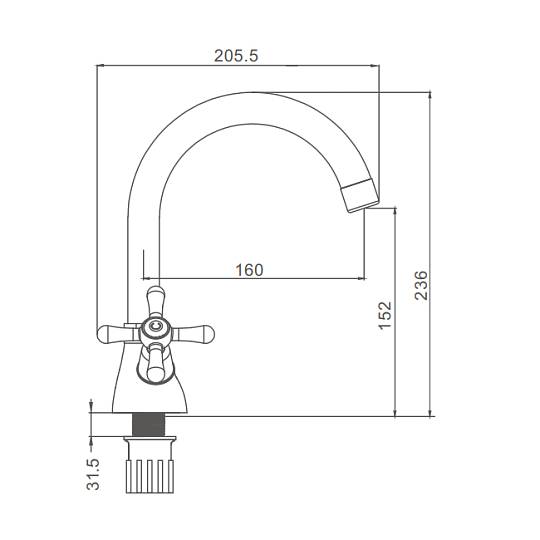 Смеситель Prohanss P10.13 для раковины вентильный поворотный, хром