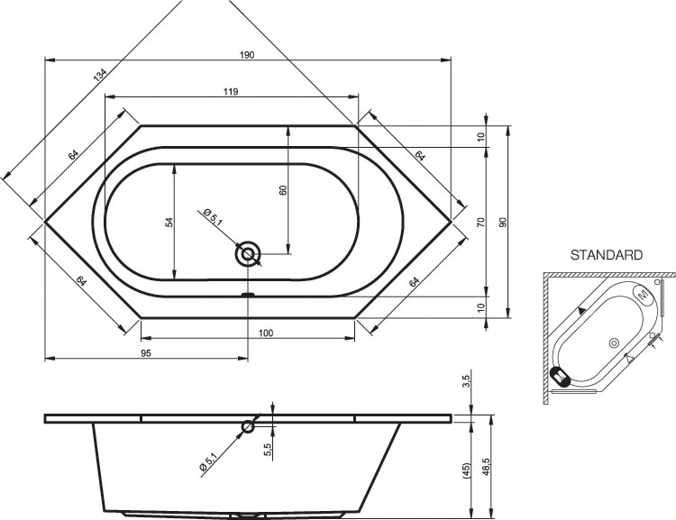 Ванна акриловая KANSAS 190х90