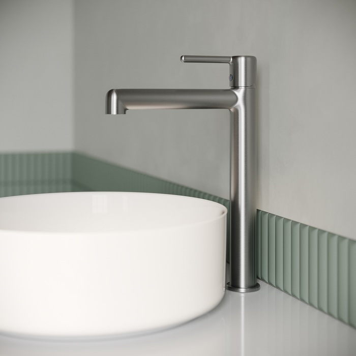 Cмеситель для настольного умывальника, хром матовый, Aiger, IDDIS, AIGBC01i01