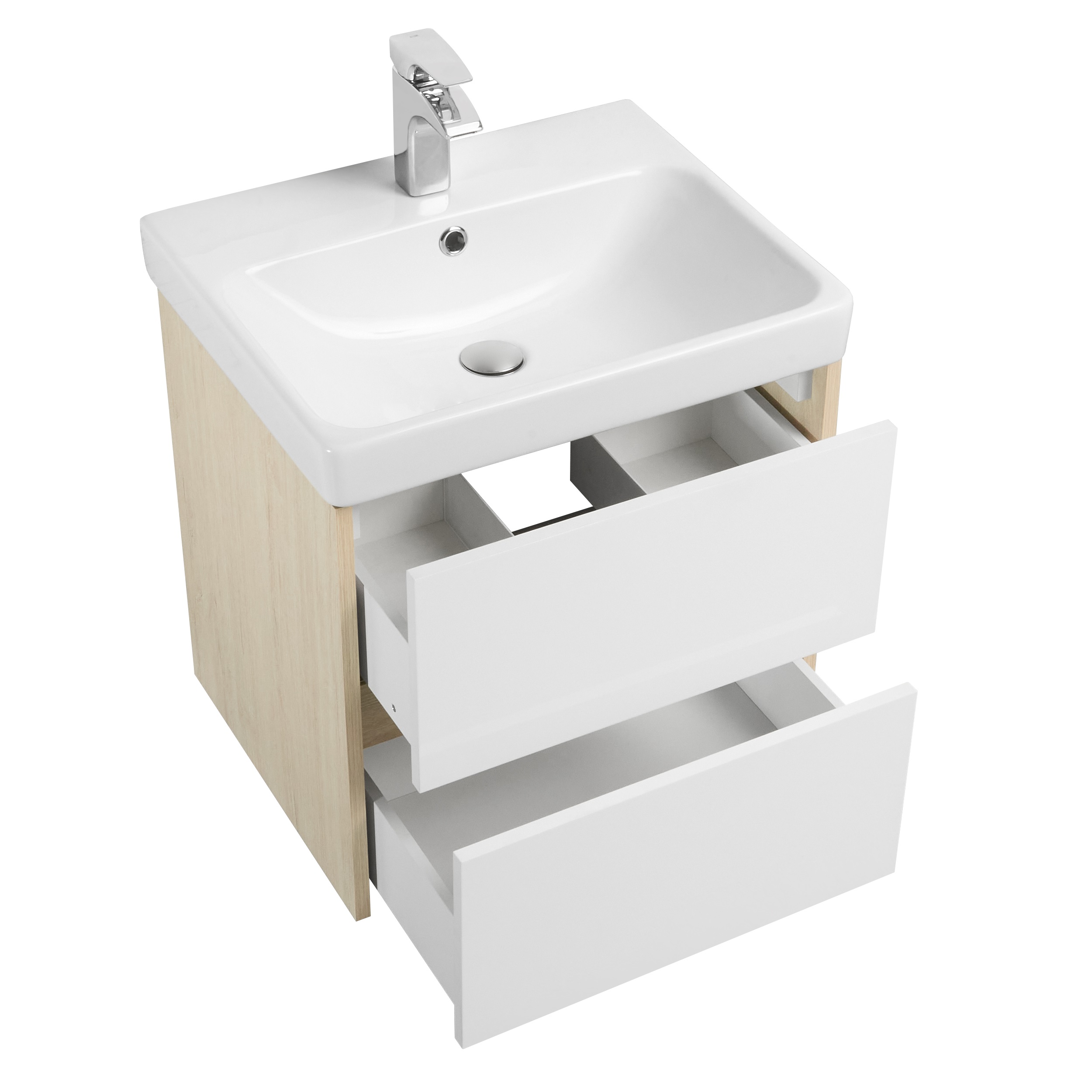 Тумба под раковину AQUATON Сканди 55 белая, дуб верона 1A251701SDB20