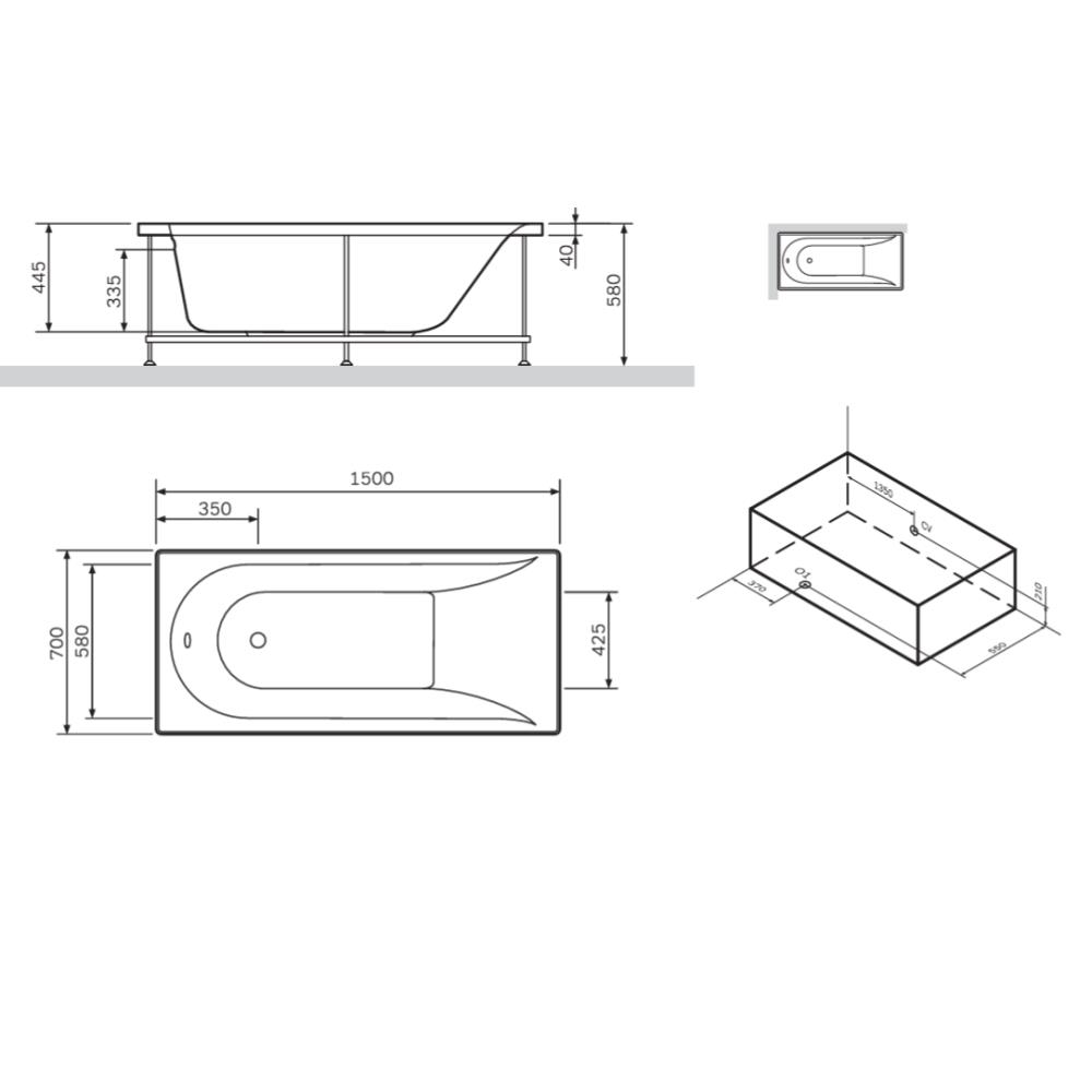 W72A-150-070W-P2 панель фронтальная для ванны spirit 150х70