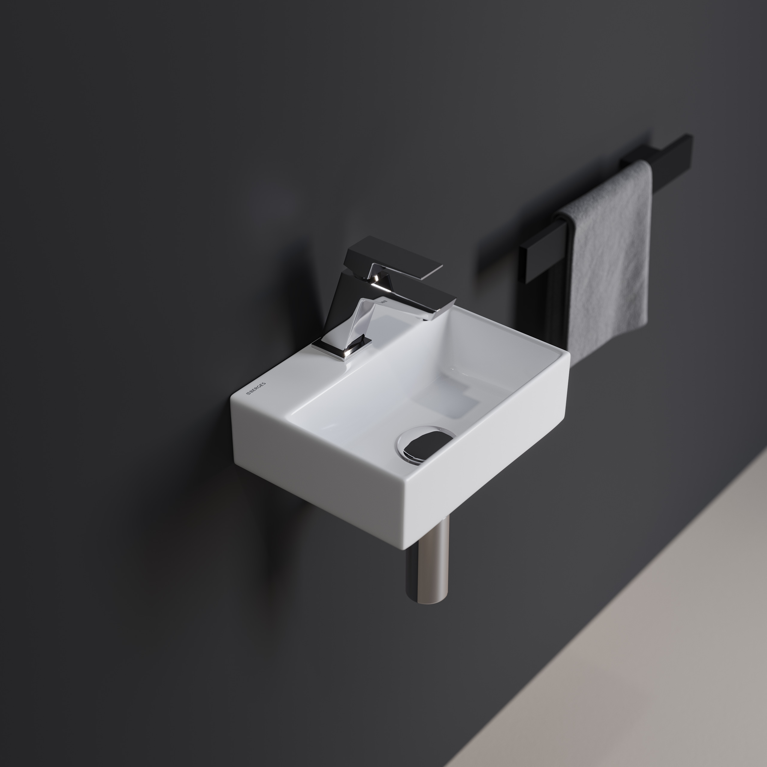 Подвесная раковина из санфарфора Berges Small размером 29х24х9 см. Прямоугольная, с отверстием под с в магазинах СантехГид