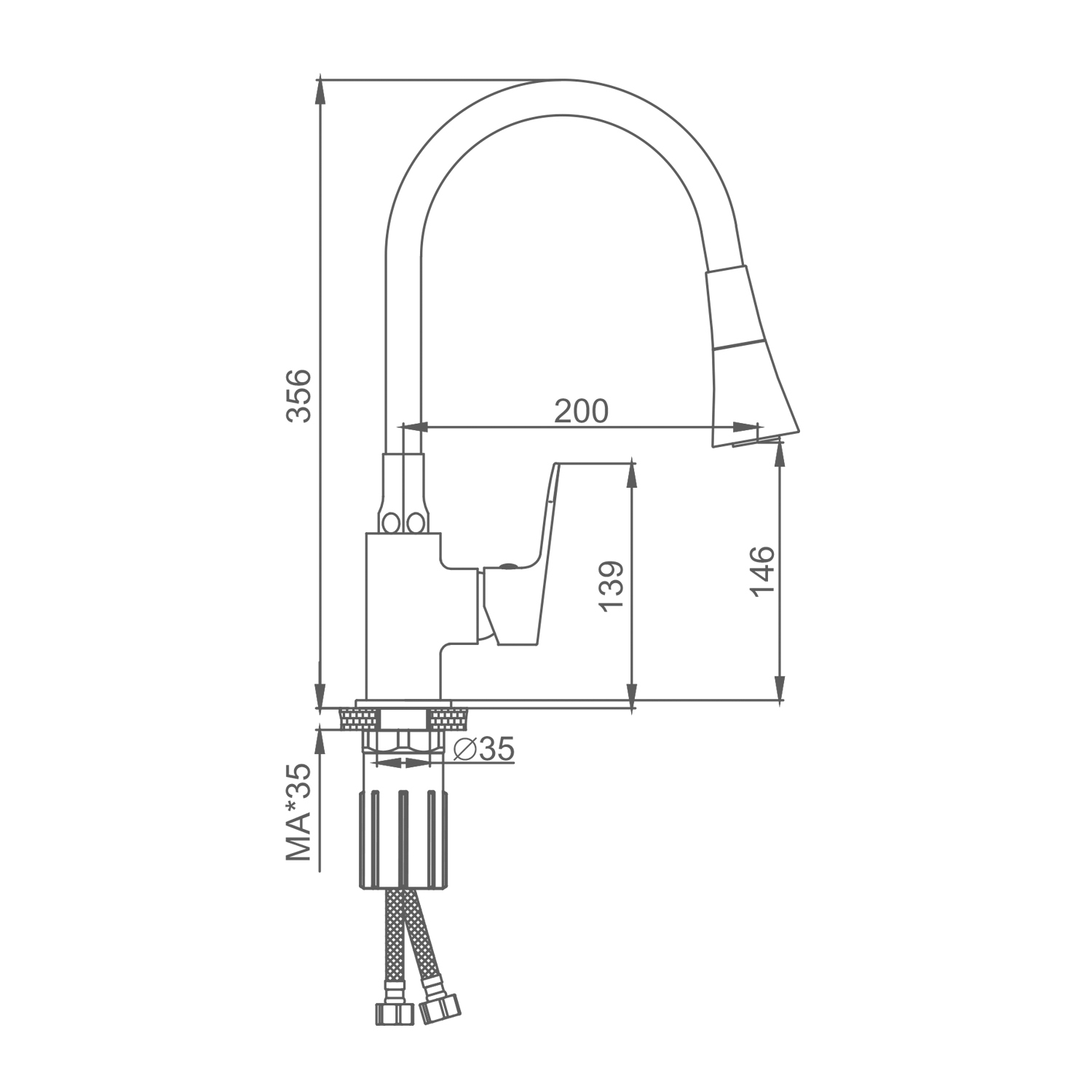 Смеситель Splenka S41.43.09 для кухни  гибкий поворотный излив, графит
