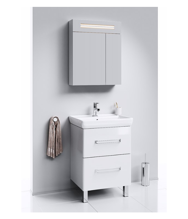 Напольная тумба в белом глянцевом цвете с двумя ящиками