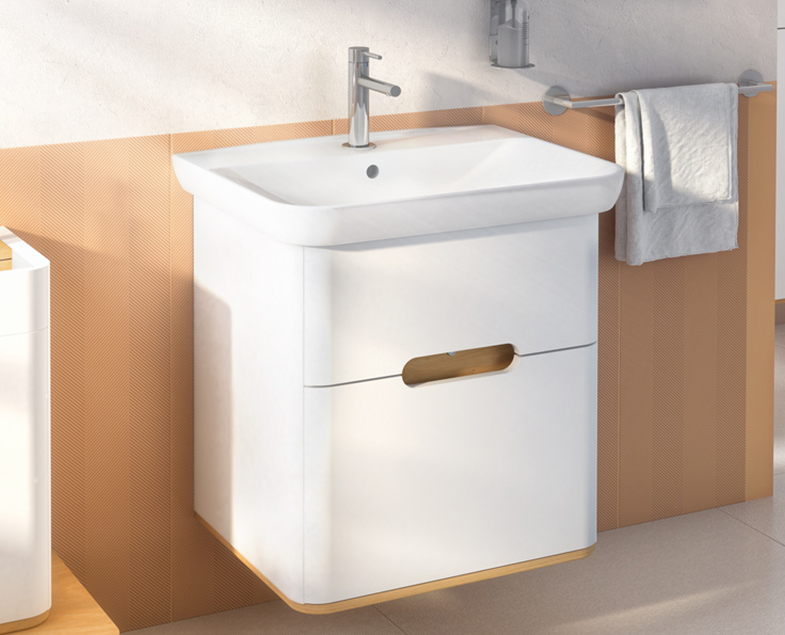 60822 Sento Тумба с раковиной с 2 ящиками 65 см с LED подсветкой цвет матовый белый VITRA