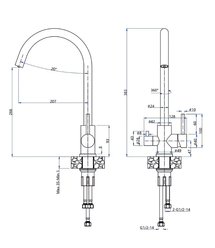 Cмеситель для кухни с подключением фильтра питьевой воды нержавейка сатин FRAP F43899-45