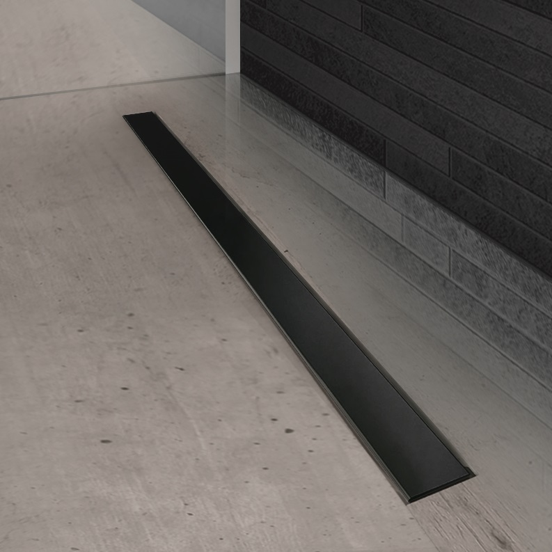 Желоб BERGES водосток напольный С1 Norma 500 нержавеющая сталь, матовый черный, S-сифон D50 боковой