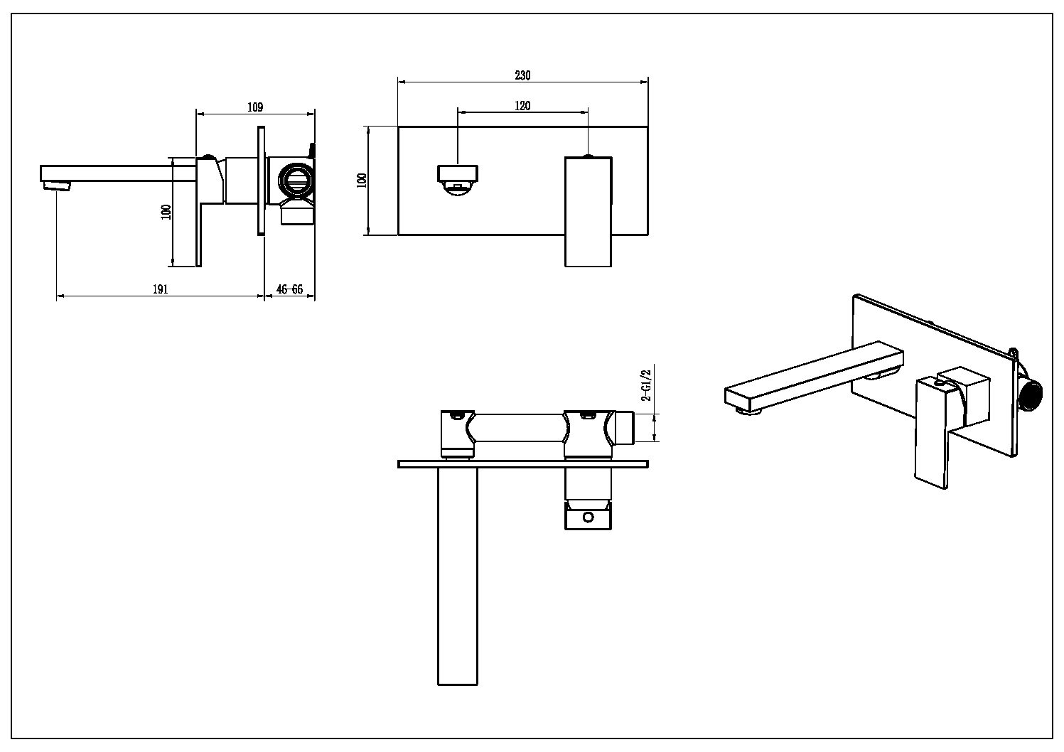 Смеситель для умывальника из стены Qubic Matt Gold