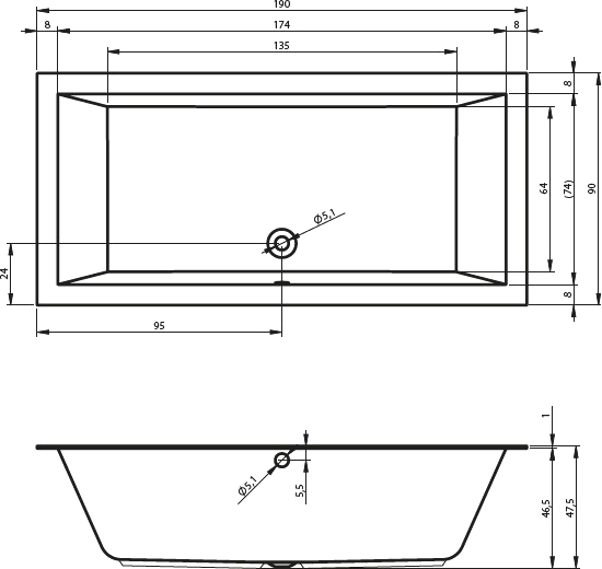 Ванна акриловая  LUGO VELVET 190x90
