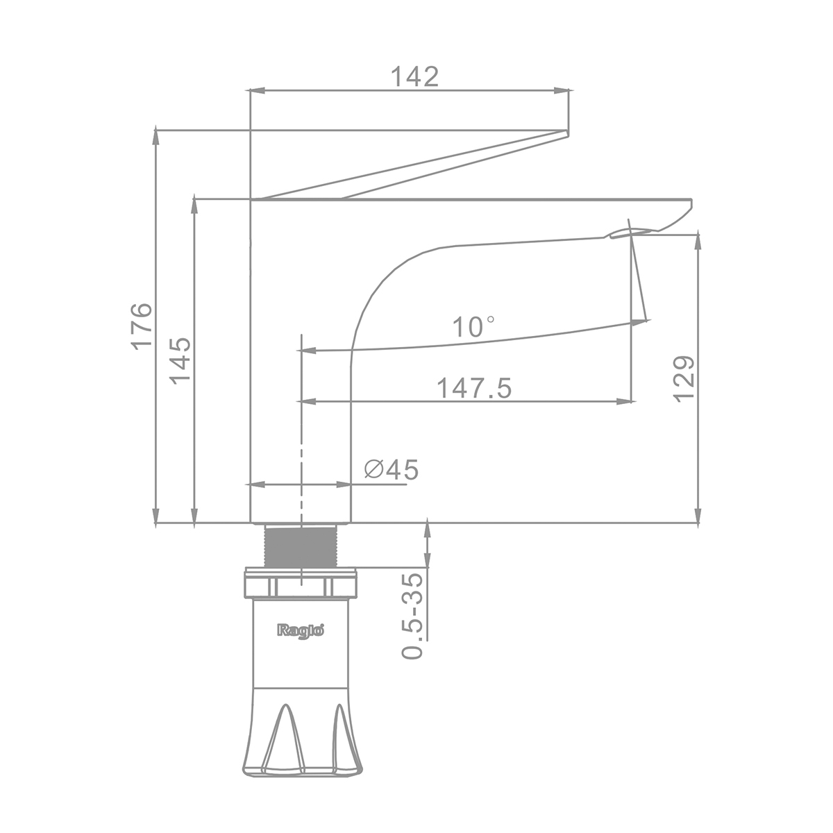 Смеситель Raglo для раковины монолитный, графит R07.10.09