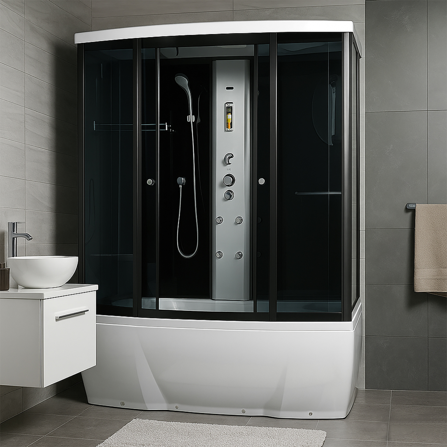 Душевая кабина Loranto CS 78-3 А 170x85x215 с тропическим душем, раздвижная дверь, черный профиль () CS00054501