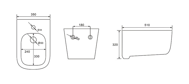 Биде подвесное AQUATEK ЛУГАНО 510*350*320, AQ1002-00