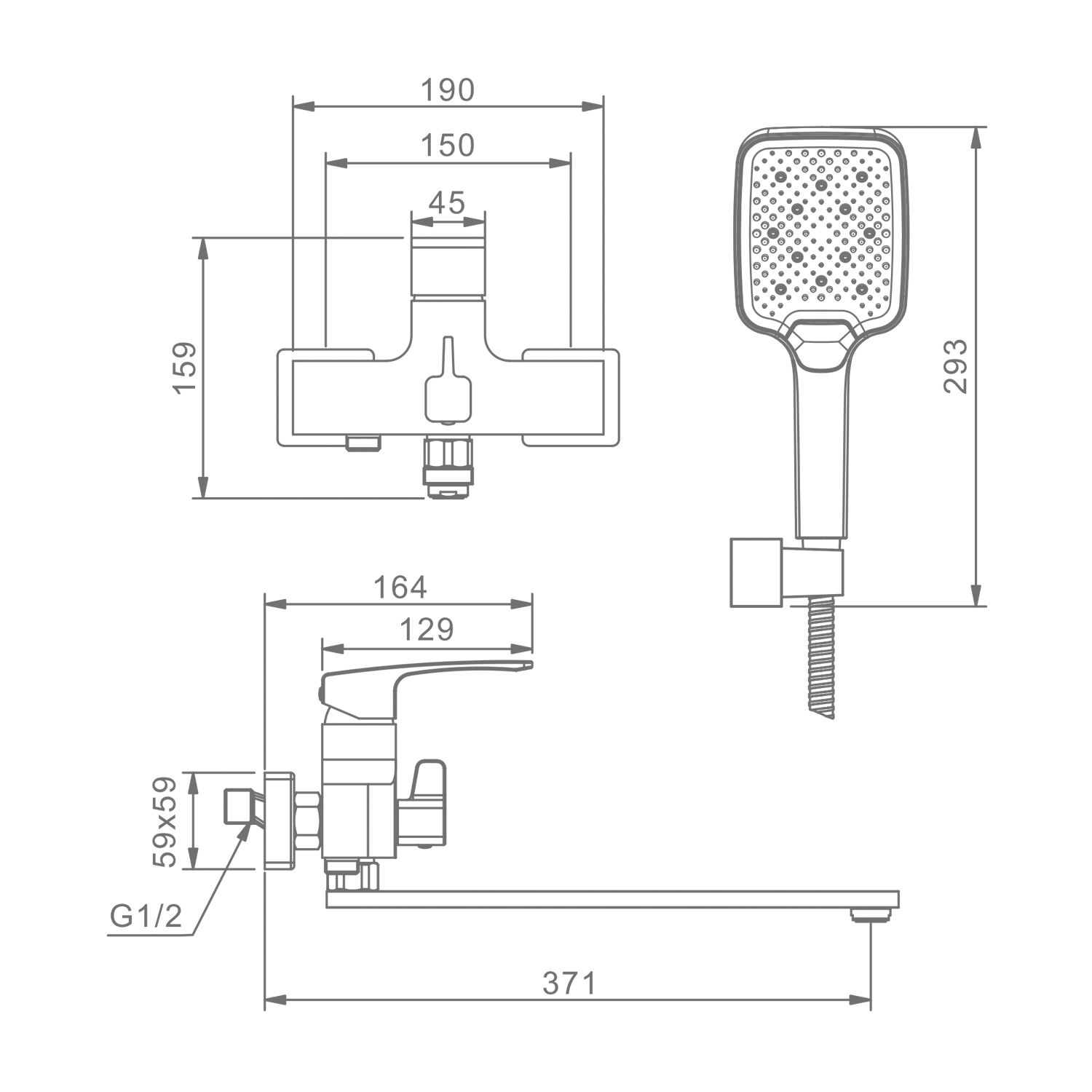 Смеситель Raglo для ванны и душа универсальный поворотный излив 35 см, графит R01.22.09