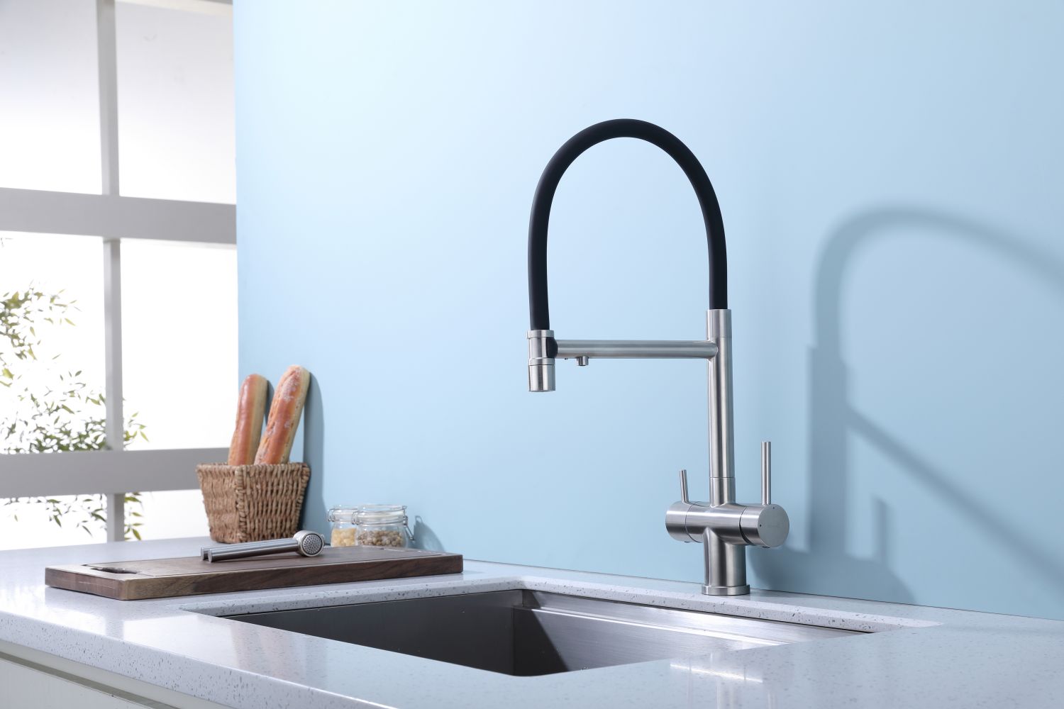 Смеситель Splenka S70.63.05 для кухни с подключением к фильтру съёмный гибкий излив с магнитным фиксатором, сатин