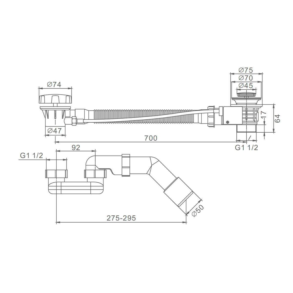 Сифон для ванны полуавтомат RAGLO R600.30.09