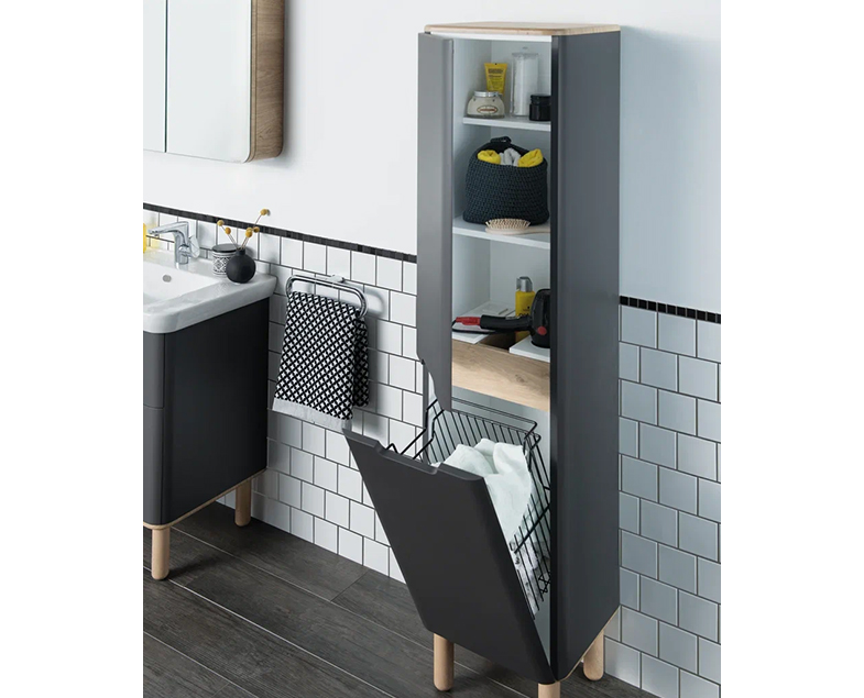 60856 Sentо Пенал с корзиной для белья 40 см цвет матовый антрацит левый  VITRA