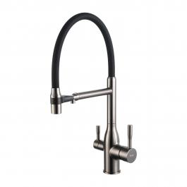 Смеситель для кухни с фильтром для питьевой воды оруж.сталь/чер FRAP