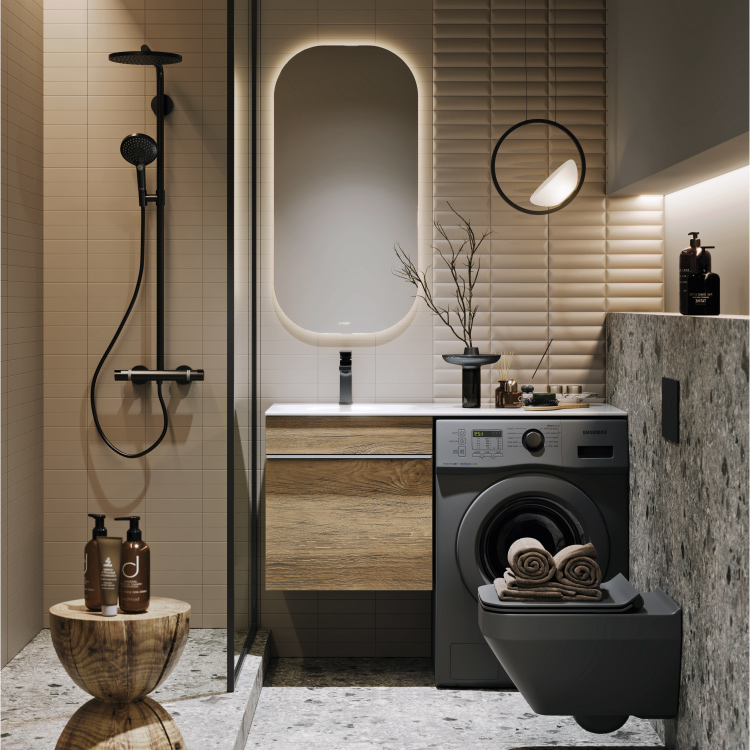 Подвесная тумба под стиральную машину с одним ящиком 115 см, цвет дуб балтийский