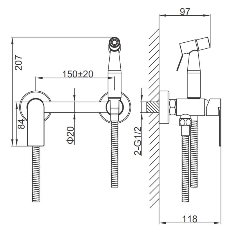 Смеситель для душа с гигиенической лейкой оружейная сталь из нержавейки Frap F20806-9 