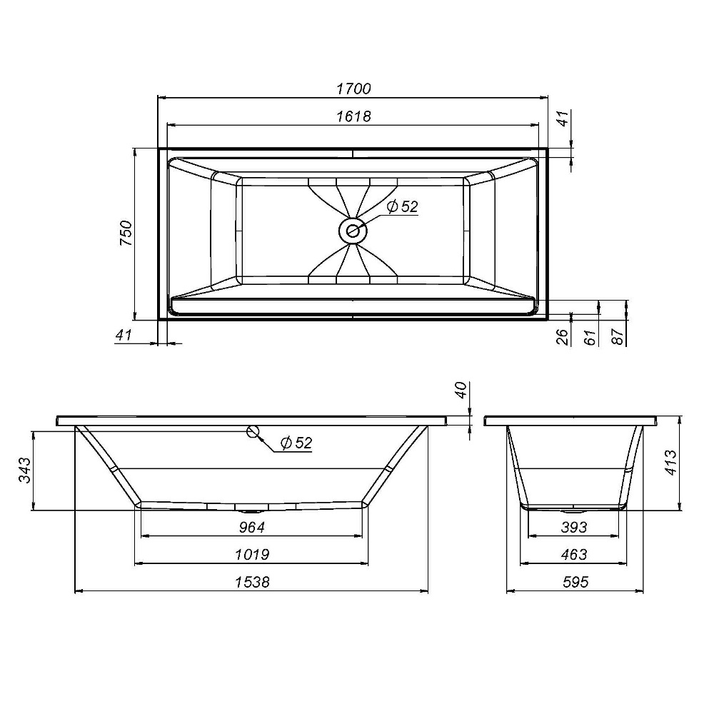 W52A-170-075W-R Inspire V2.0 каркас для ванны, 170х75 , комплект