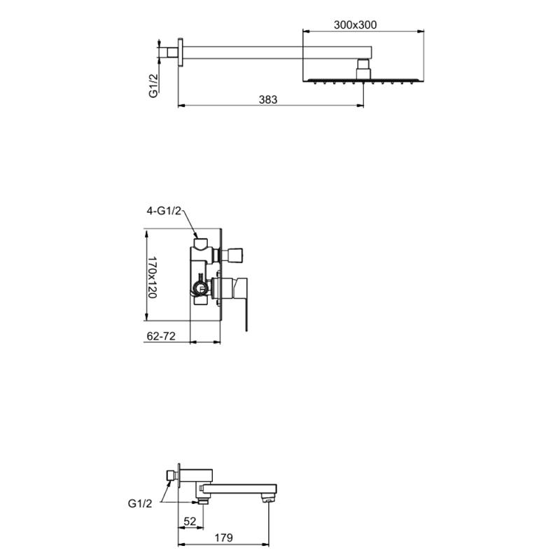 Встроенный смеситель для ванны черный FRAP F71802-6