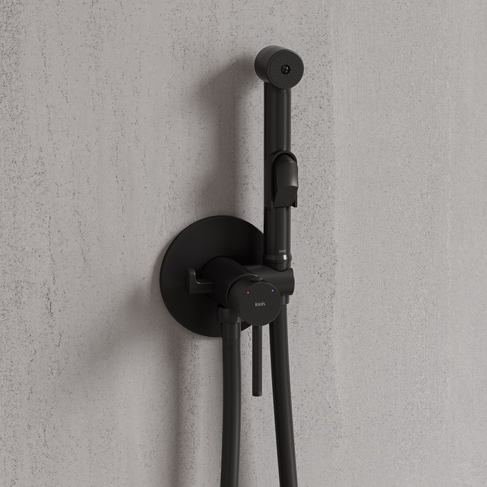 Встраиваемый смеситель с гигиеническим душем, матовый черный, IDDIS, 003BLR0i08