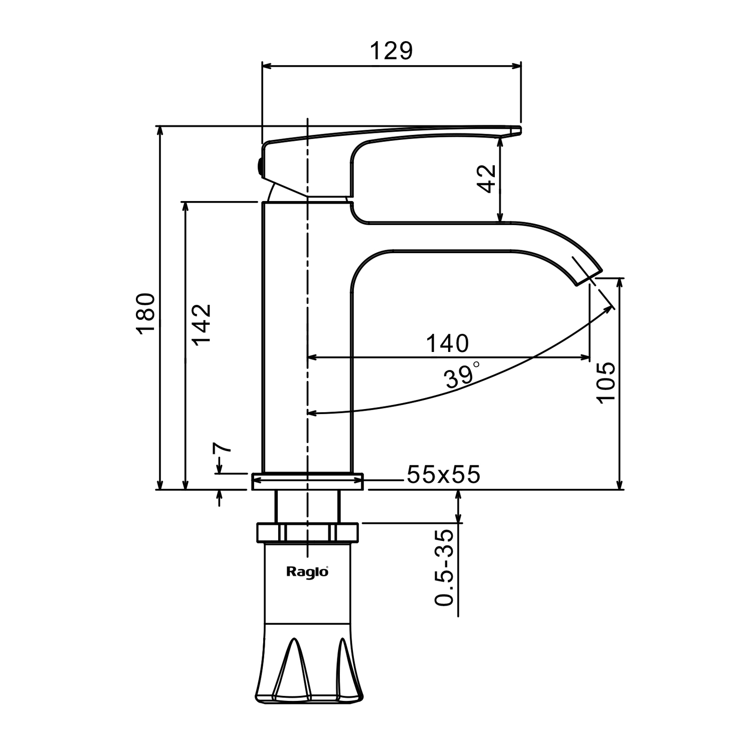 Смеситель Raglo для раковины монолитный, черный R02.10.06