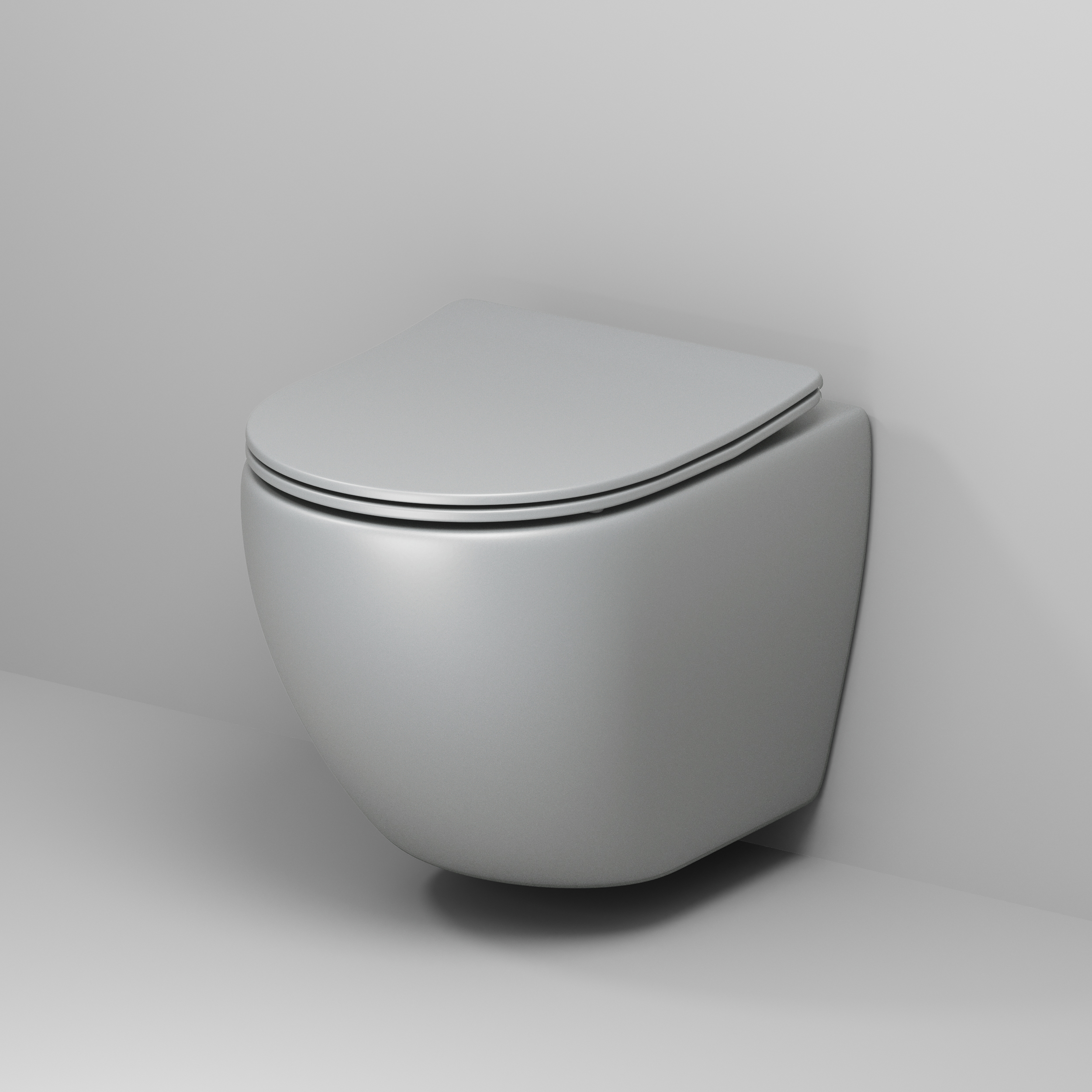 Унитаз подвесной Color (485х365х360) СВЕТЛО-СЕРЫЙ матовый безободковый с тонкой крышкой GR-4455GLMS