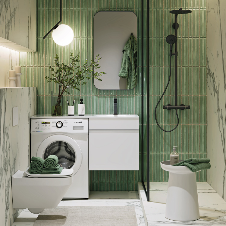 Подвесная тумба под стиральную машину с одним ящиком 115 см, цвет белый