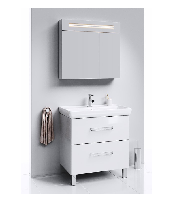 Напольная тумба в белом глянцевом цвете с двумя ящиками