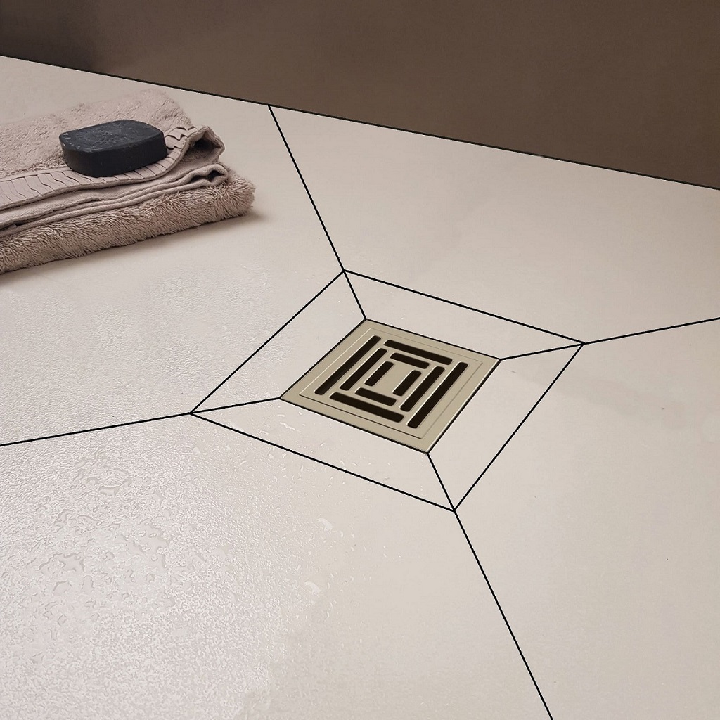 Трап BERGES водосток PLATZ Uno 100х100, Хром матовый, S-сифон D50 H60 боковой