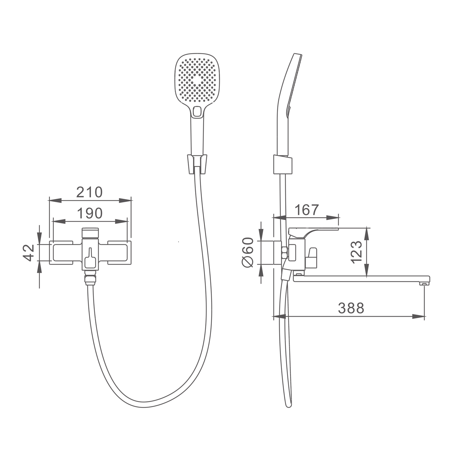 Смеситель Splenka S55.22.09 для ванны и душа универсальный поворотный излив 35 см, графит