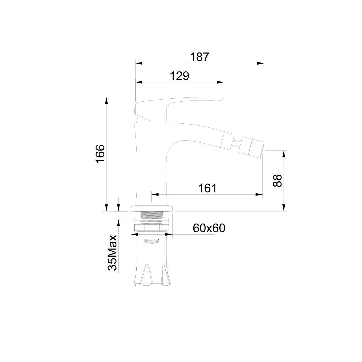 Смеситель Raglo для биде монолитный, хром R01.50