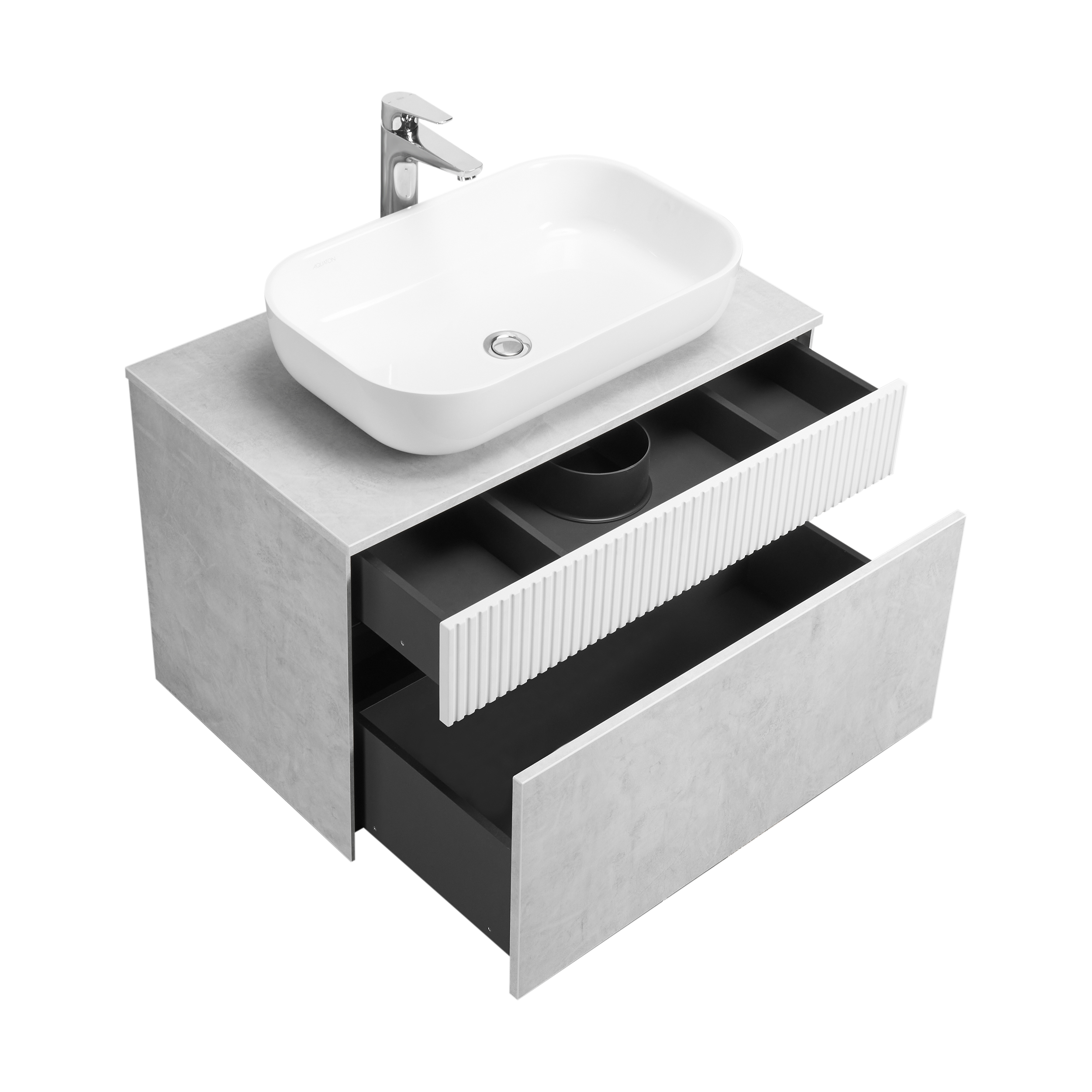 Тумба под раковину AQUATON 80 Марбл слэйт, белый матовый 1A276201MH4C0