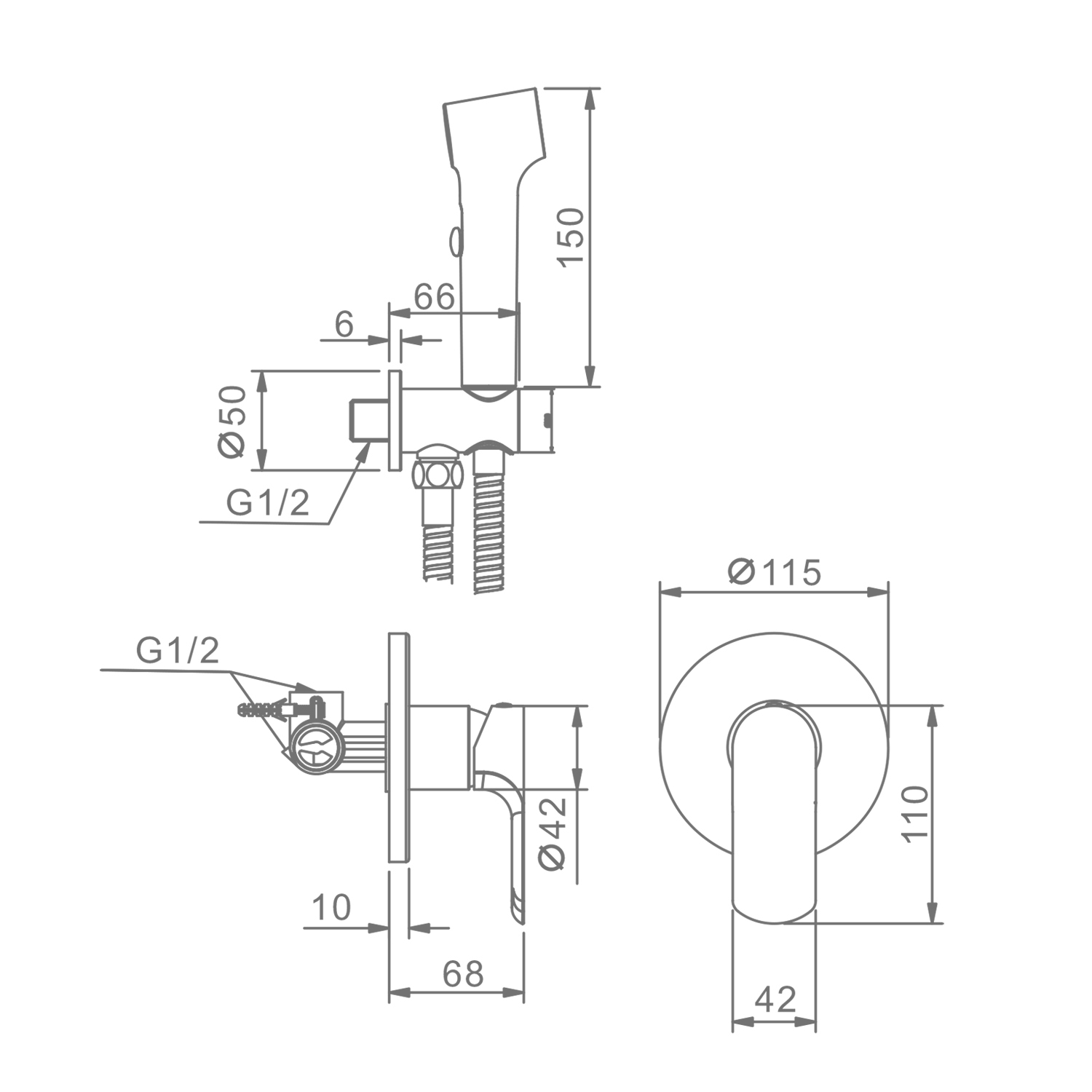 Смеситель Raglo с гигиеническим душем встраиваемый , хром R03.53