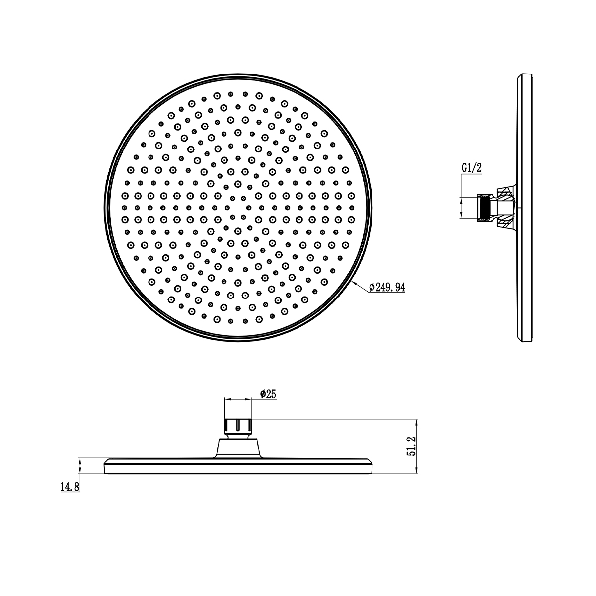 Лейка душевая верхняя Raglo R451.50 тропический душ ∅250мм пластик/силикон, хром