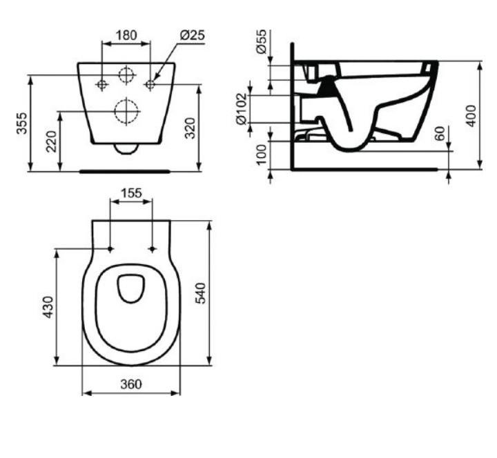 CONNECT Rimless Безободковый подвесной унитаз, глубокий смыв, с сидением и крышкой с функцие E822301
