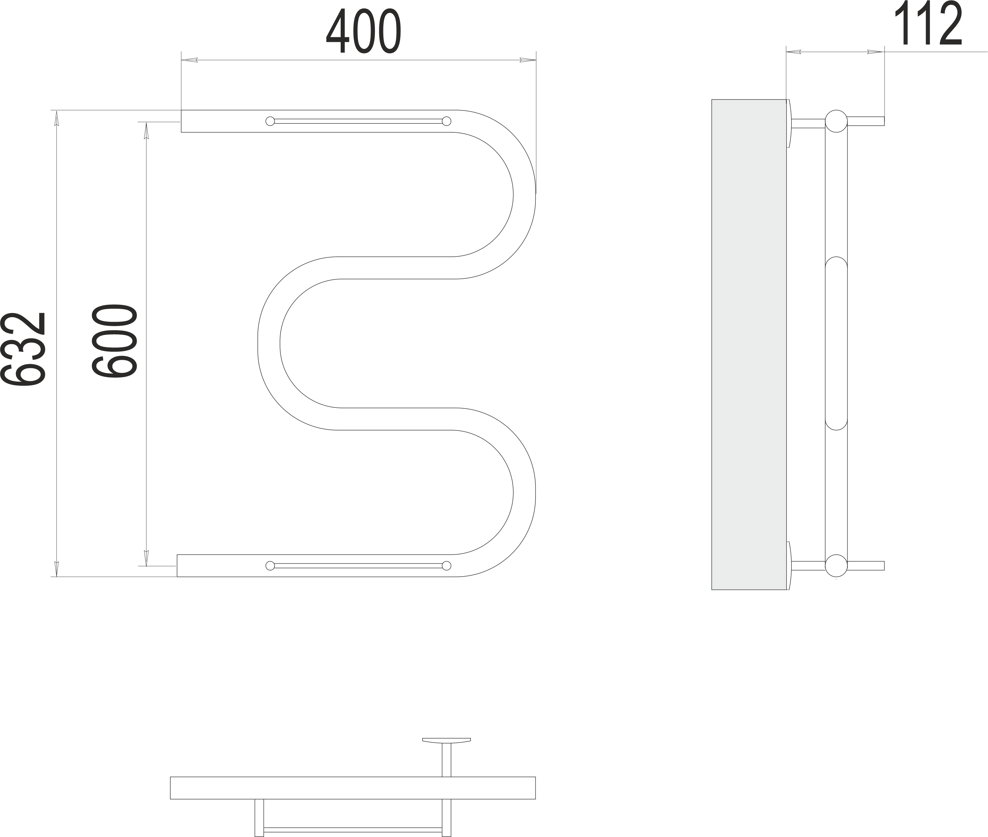 Полотенцесушитель М-образный с полкой (1") 600х400