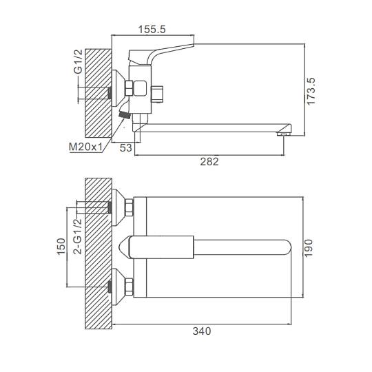 Смеситель Prohanss P62.22.03 для ванны и душа универсальный поворотный излив 30 см, золотой сатин