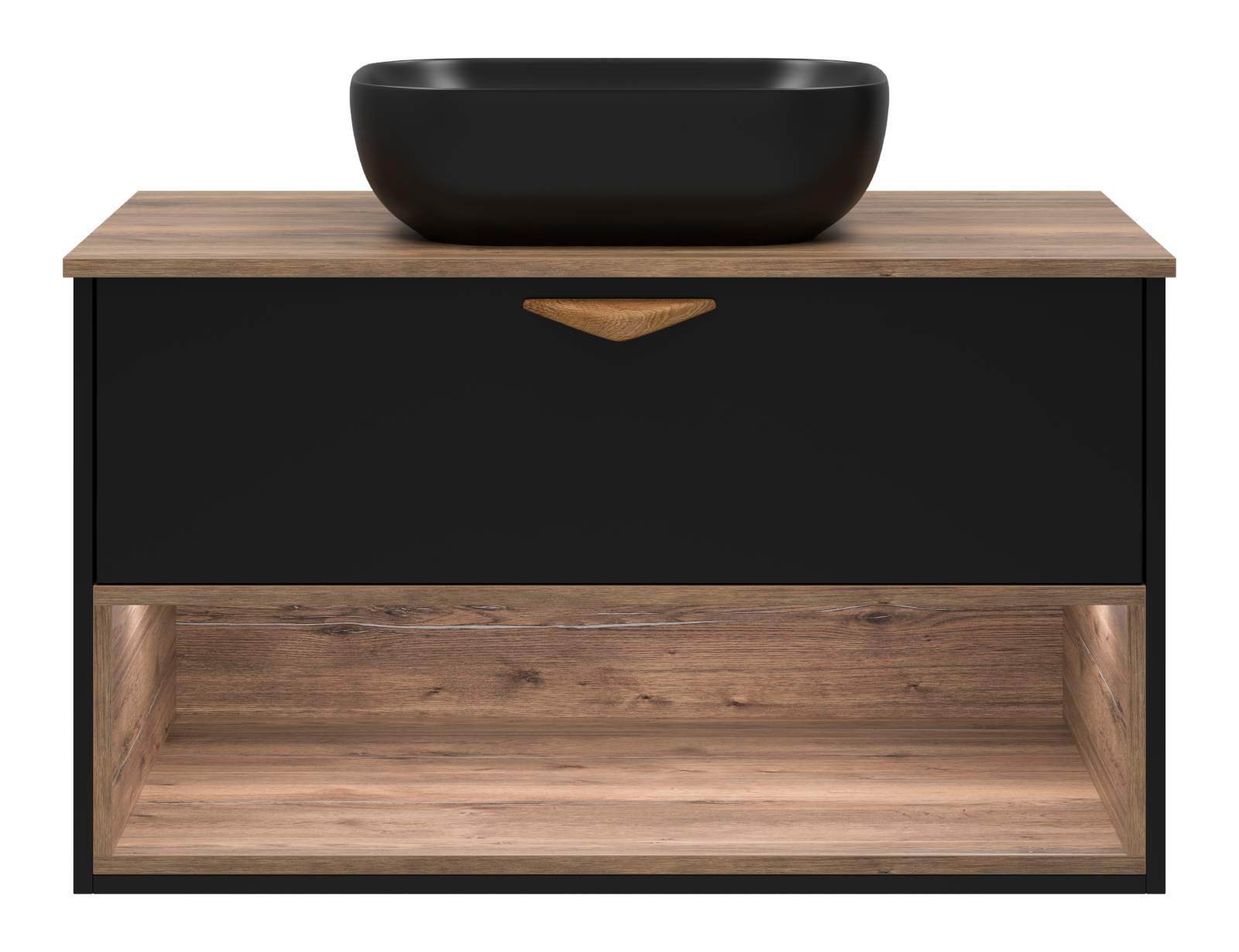 BERGEN - 90 Тумба подвесная 1 ящ. (ДСП (Дуб Гал/черн мат.эмаль) + раковина