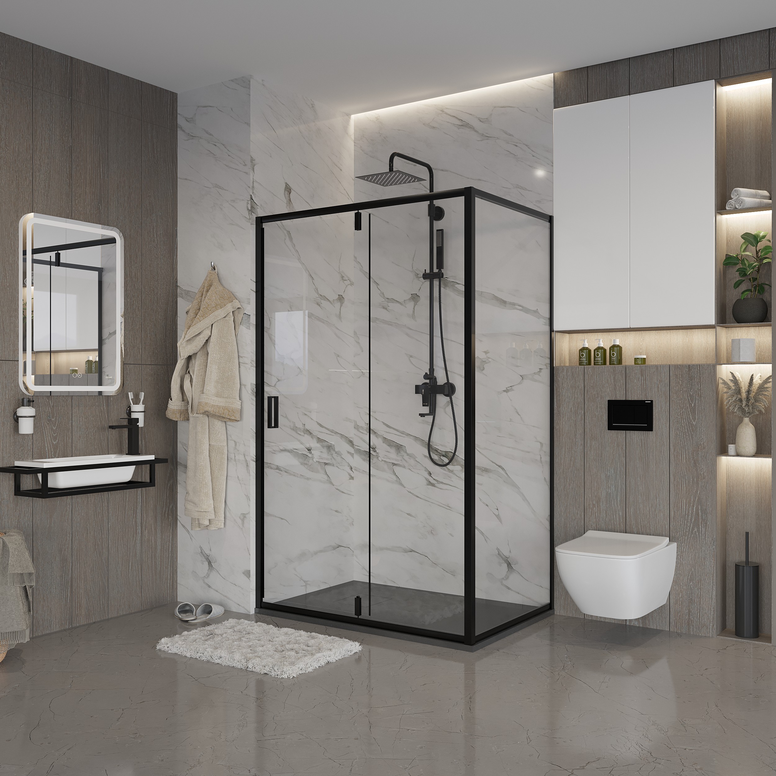 Боковая стенка Niagara Nova (80х195) черный,стекло прозрачное,1 место NG-A80B 