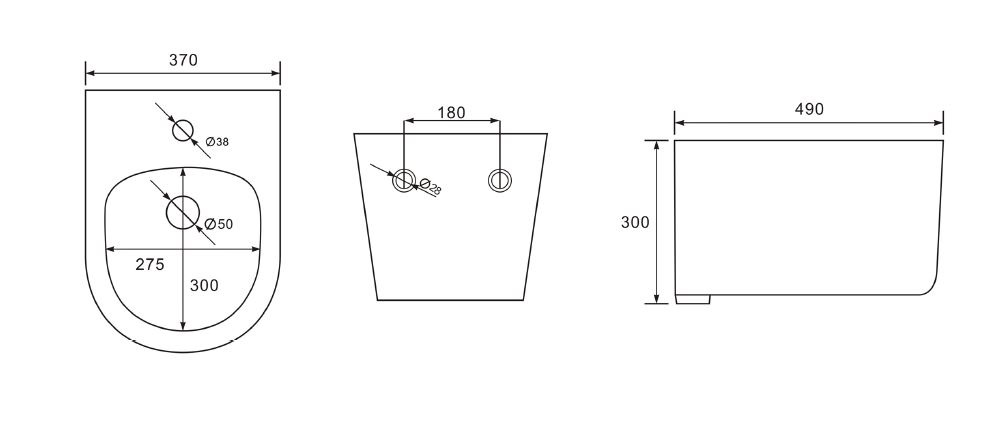 Биде подвесное AQUATEK МИЯ 490*370*300, черный, AQ1004-MB
