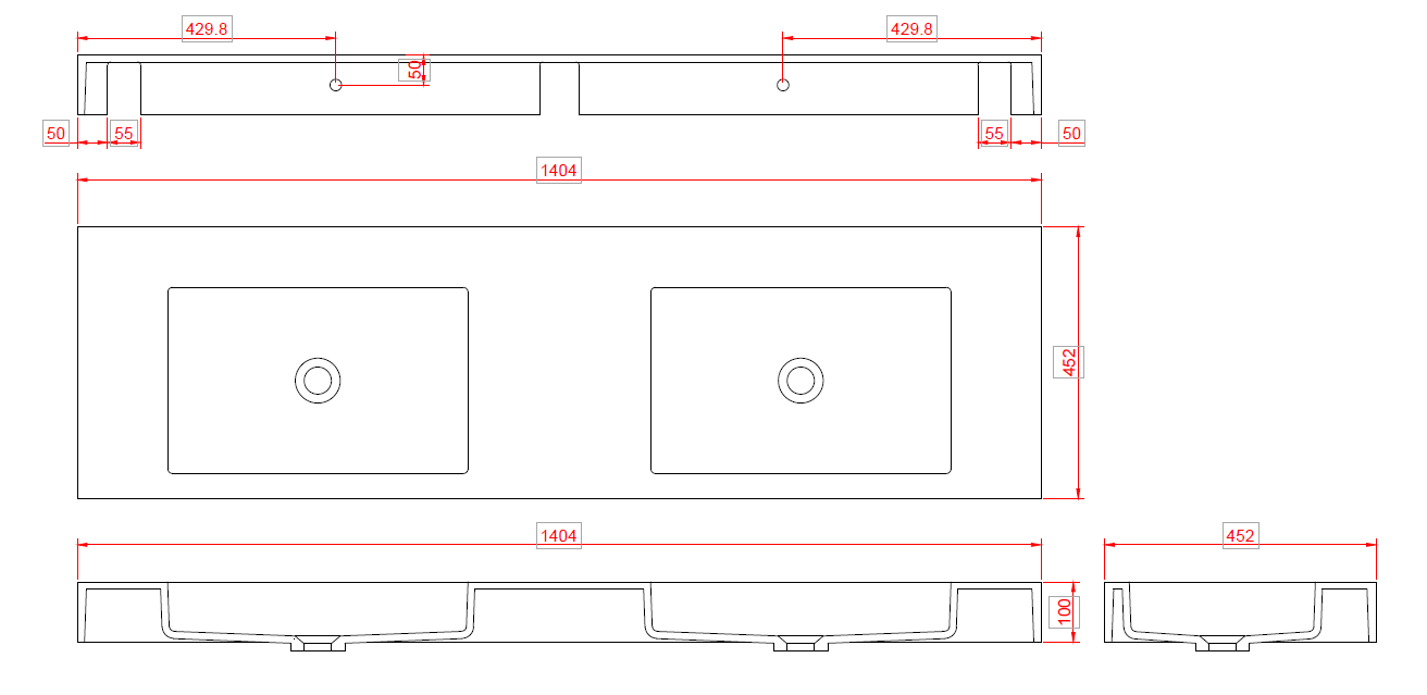 Столешница моноблок FLAT ST 140см (1404*452*100) двойной в магазинах СантехГид