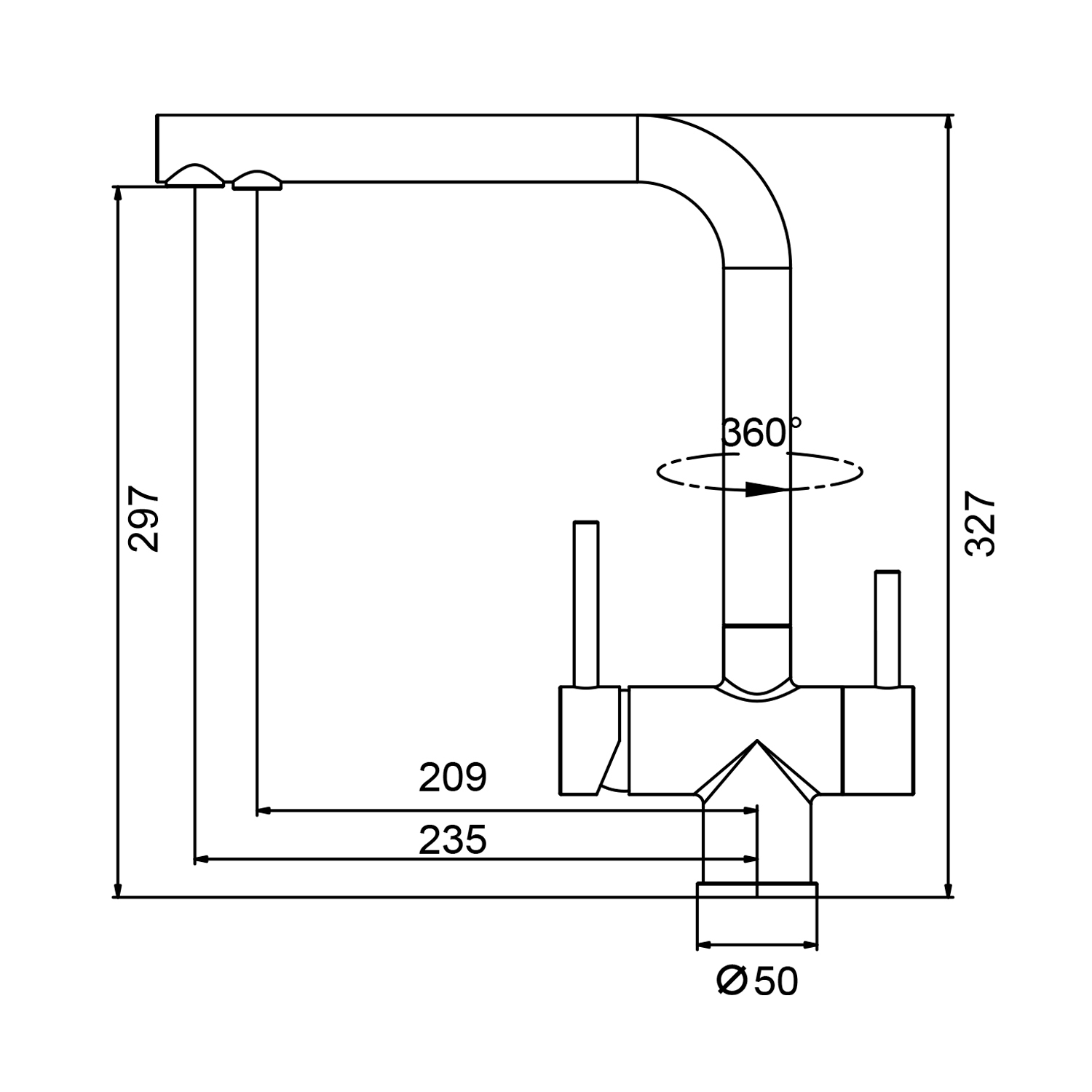 Смеситель Splenka S70.61.03 для кухни с подключением к фильтру Г-образный поворотный излив, сатин золотой