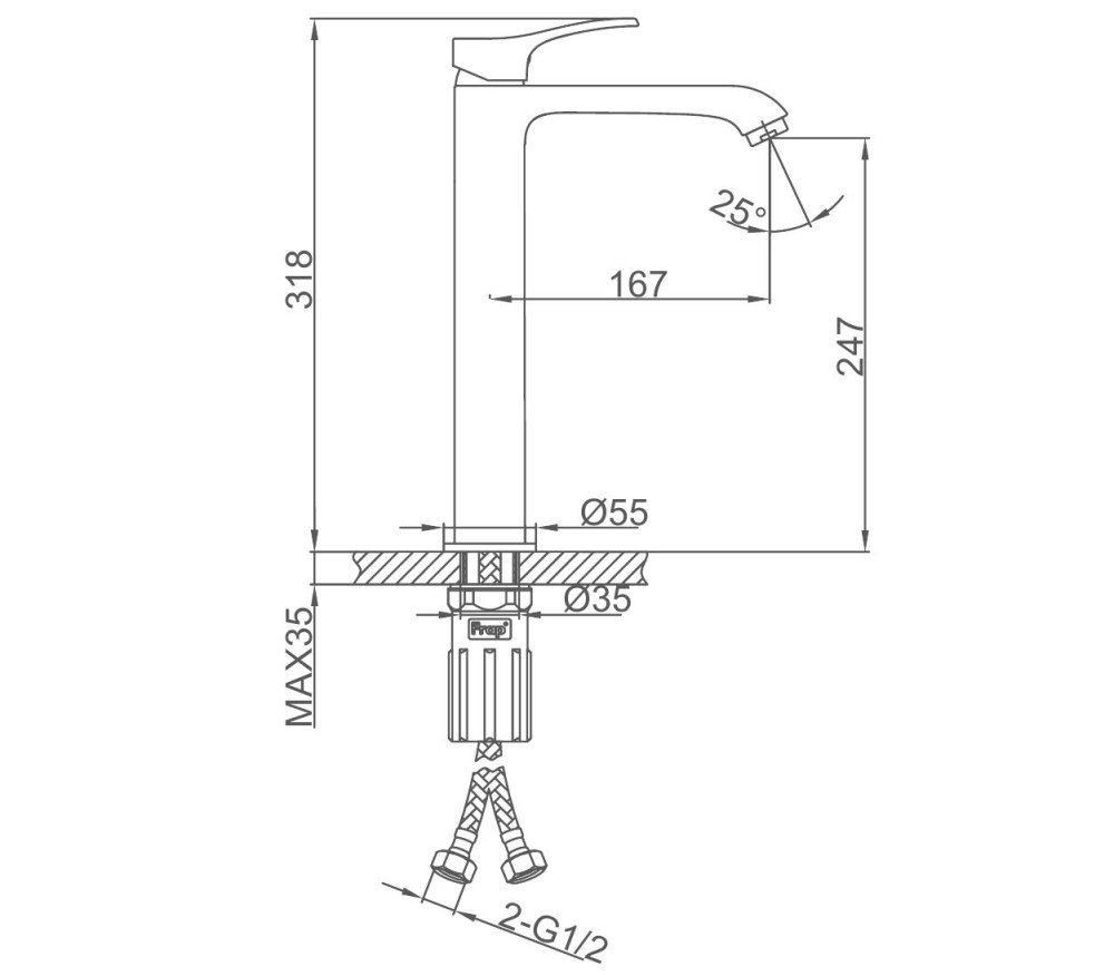 Смеситель для раковины высокий графит FRAP 1075-219