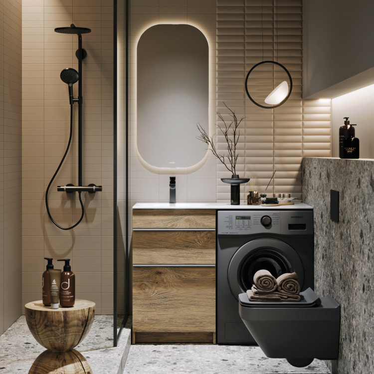 Напольная тумба под стиральную машину с двумя ящиками 115 см, цвет дуб балтийский