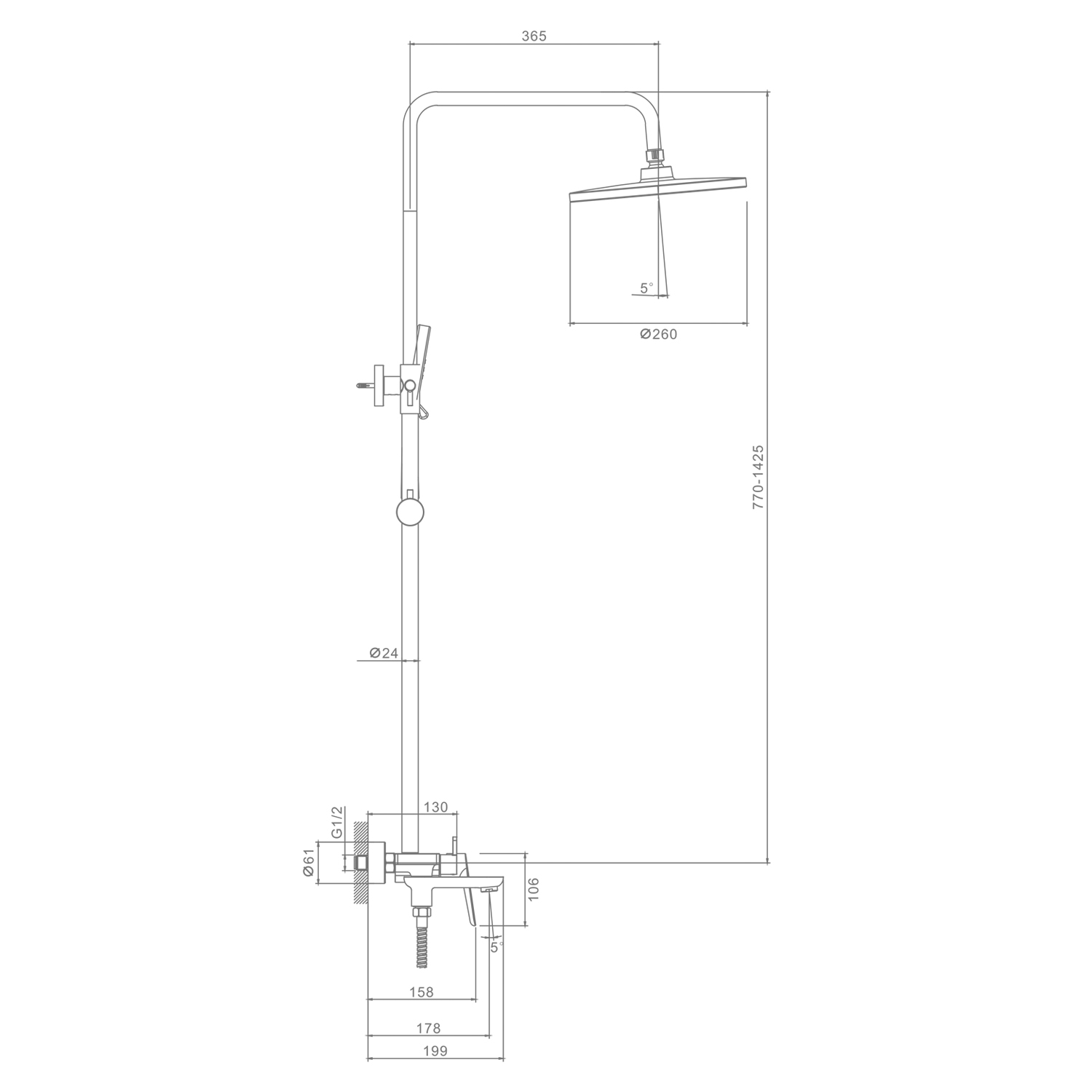 Душевая система Raglo для ванны и душа излив поворотный 15 см, черный R31.24.06