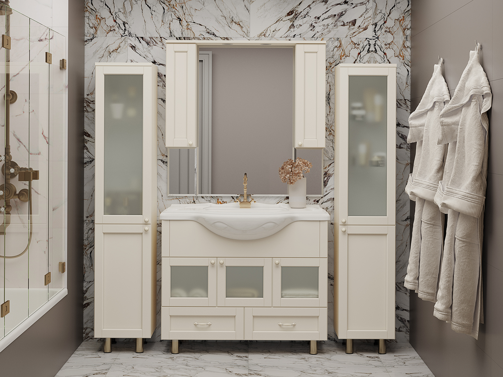 Зеркало-шкаф Латте -105 бежевая эмаль