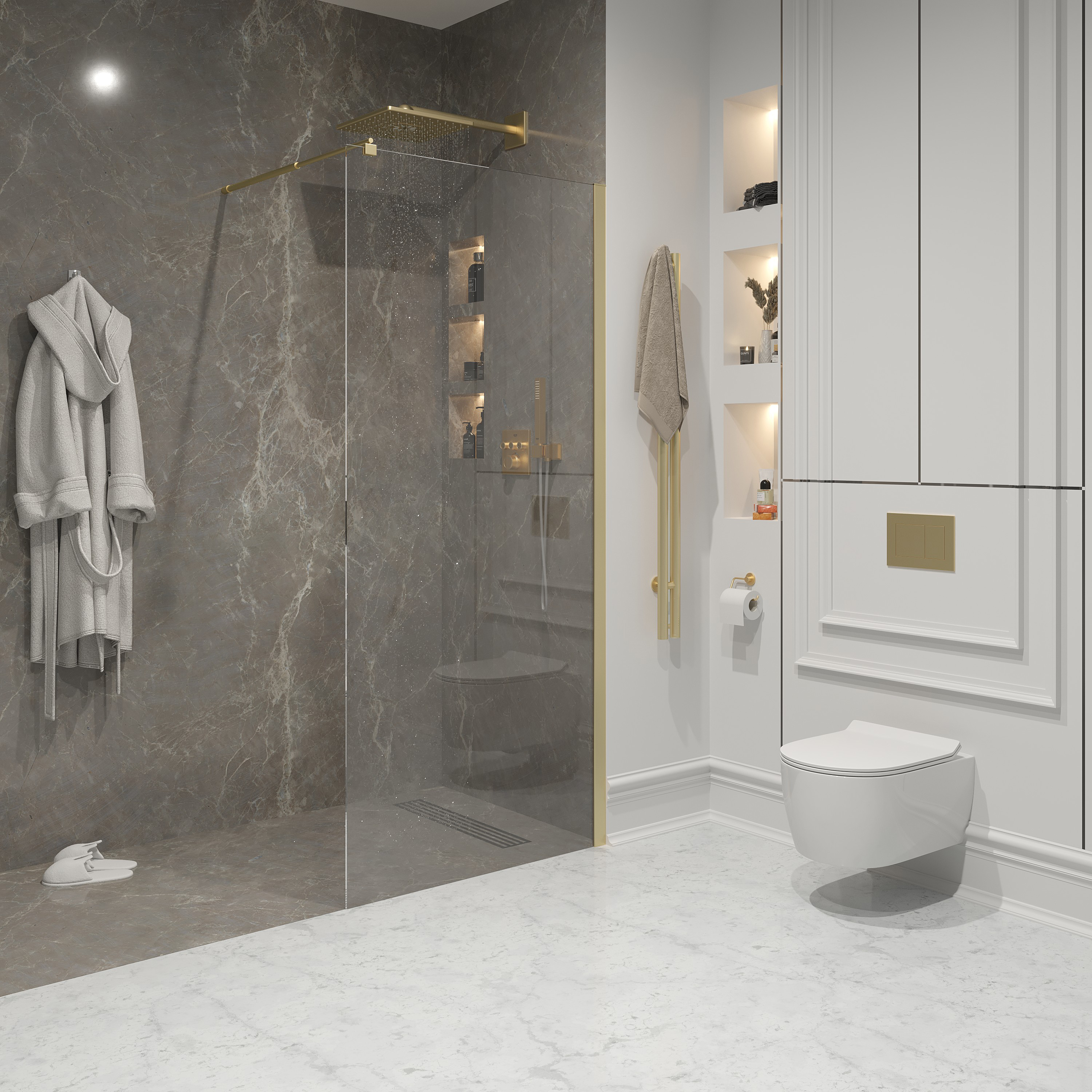 Душевая перегородка Niagara Nova (90х195) золото,стекло прозрачное,1 место NG-643-90GOLD 