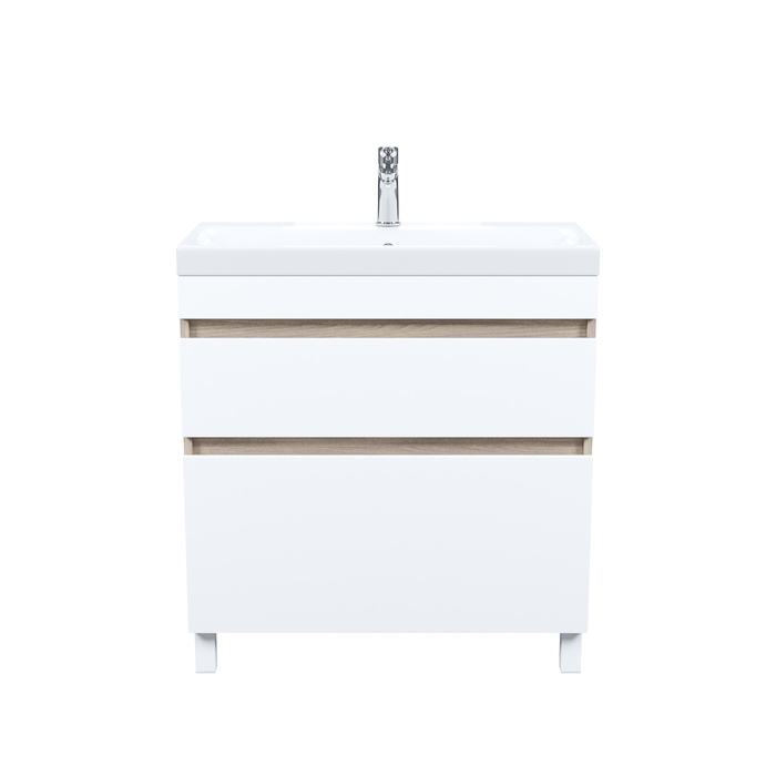 Тумба с умывальником напольная с ящиками, 80 см, белая/под дерево,  Zodiac, IDDIS, ZOD8ABFi95K подходит ум. 3508000i28